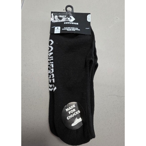 Converse Made for Chucks Flat Knit Ultra Low Cut Socks 3-Pack Black Size 6-12 - Picture 1 of 6